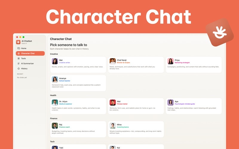 Coral Character Chat promotional screenshot