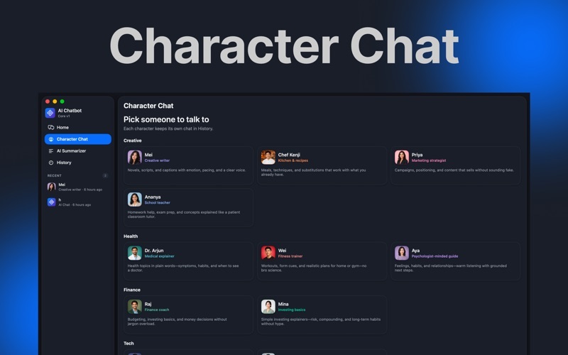 Previous dark Character Chat promotional screenshot
