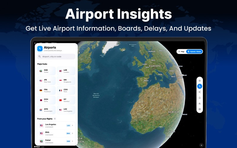 Airport Insights: advertised airport panels over a globe.