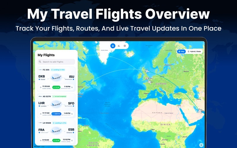 My Travel Flights Overview: advertised saved-flight cards and routes.