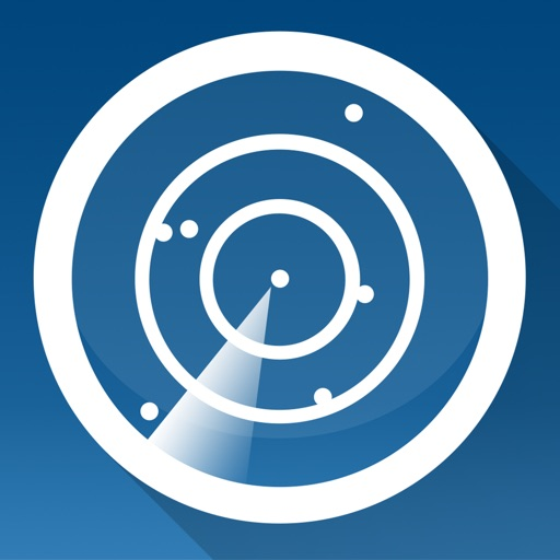 Official Flightradar24 icon: white radar rings and beam pointing down-left on blue.