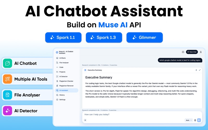 Muse API and model names alongside the advertised Mac chatbot workspace.