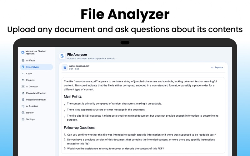File Analyzer with an advertised uploaded-document workflow.