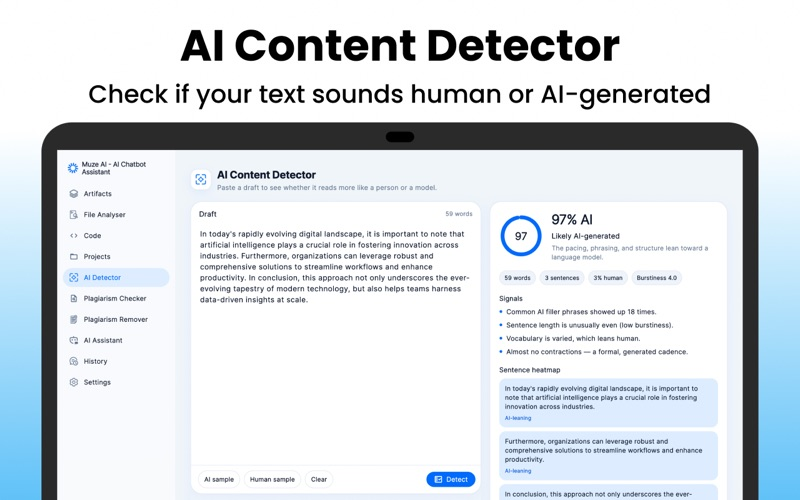 AI Content Detector with an advertised AI-likelihood result.