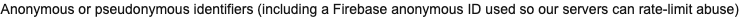 Original policy excerpt describing a Firebase anonymous identifier.